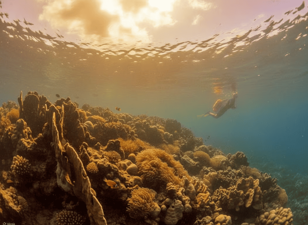 The calm, shallow waters at Khem Beach are perfect for activities like snorkeling and stand-up paddleboarding